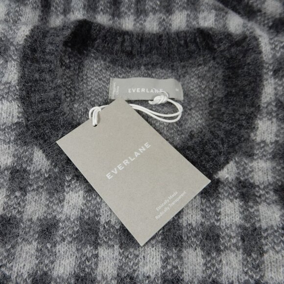 Everlane The Alpaca Crewneck Sweater Size M Heather Grey Buffalo Check NEW - Picture 7 of 8